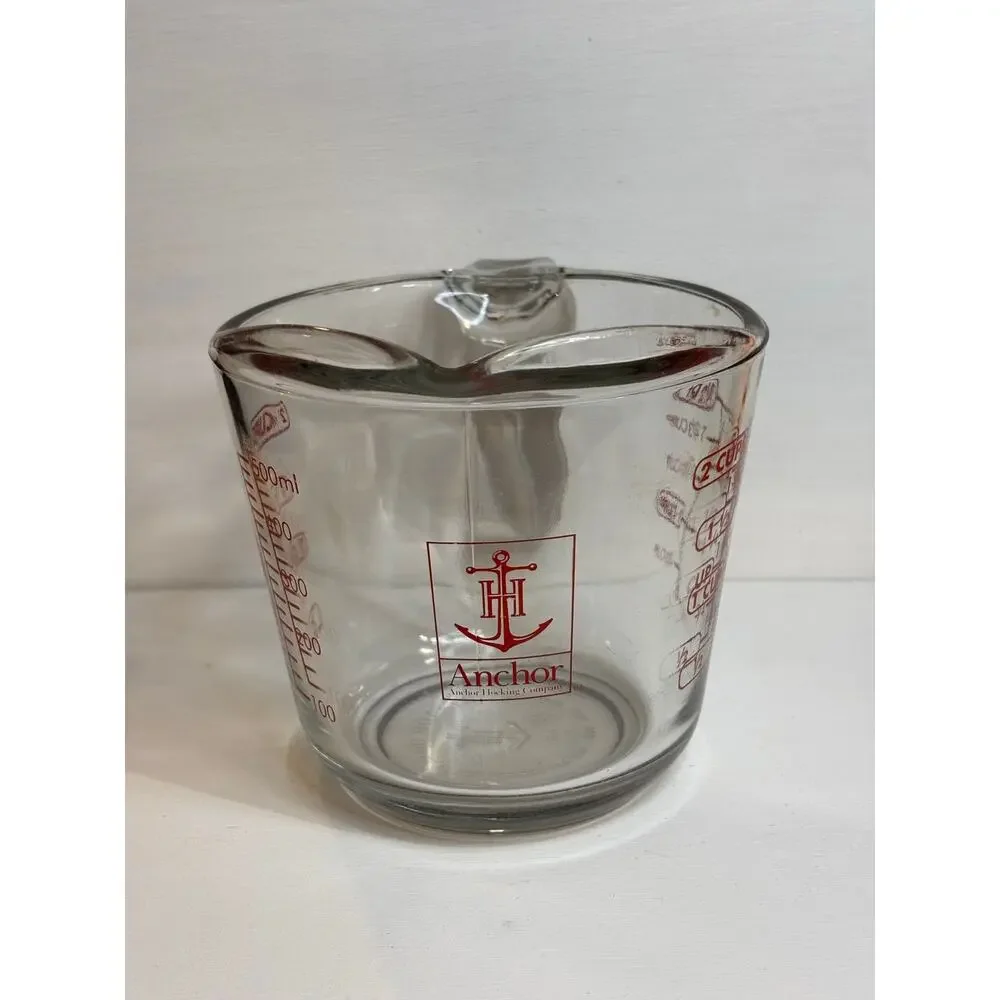 Vintage Set of 2 Anchor Hocking Glass Measuring Cups 1 and 2 Cups